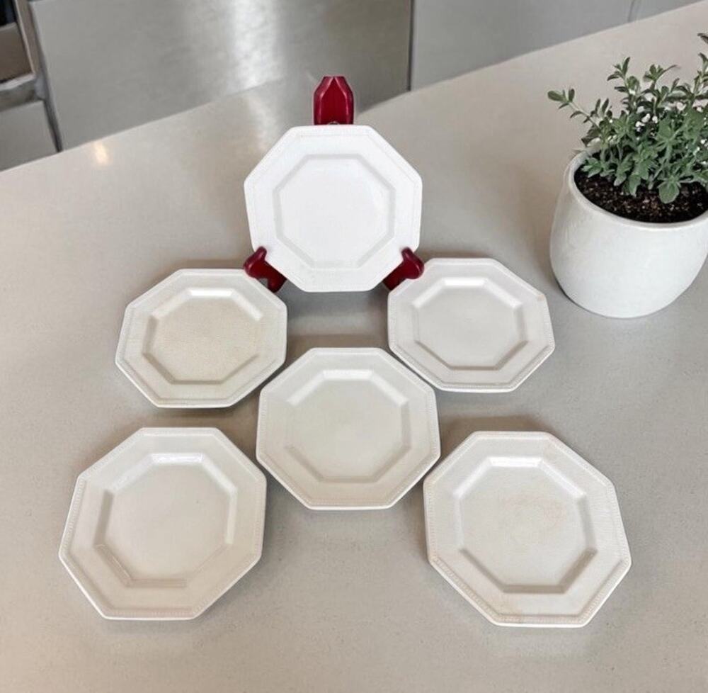 Johnson Brothers Ironstone Octagonal Bread Plates Set 6 White England 6”